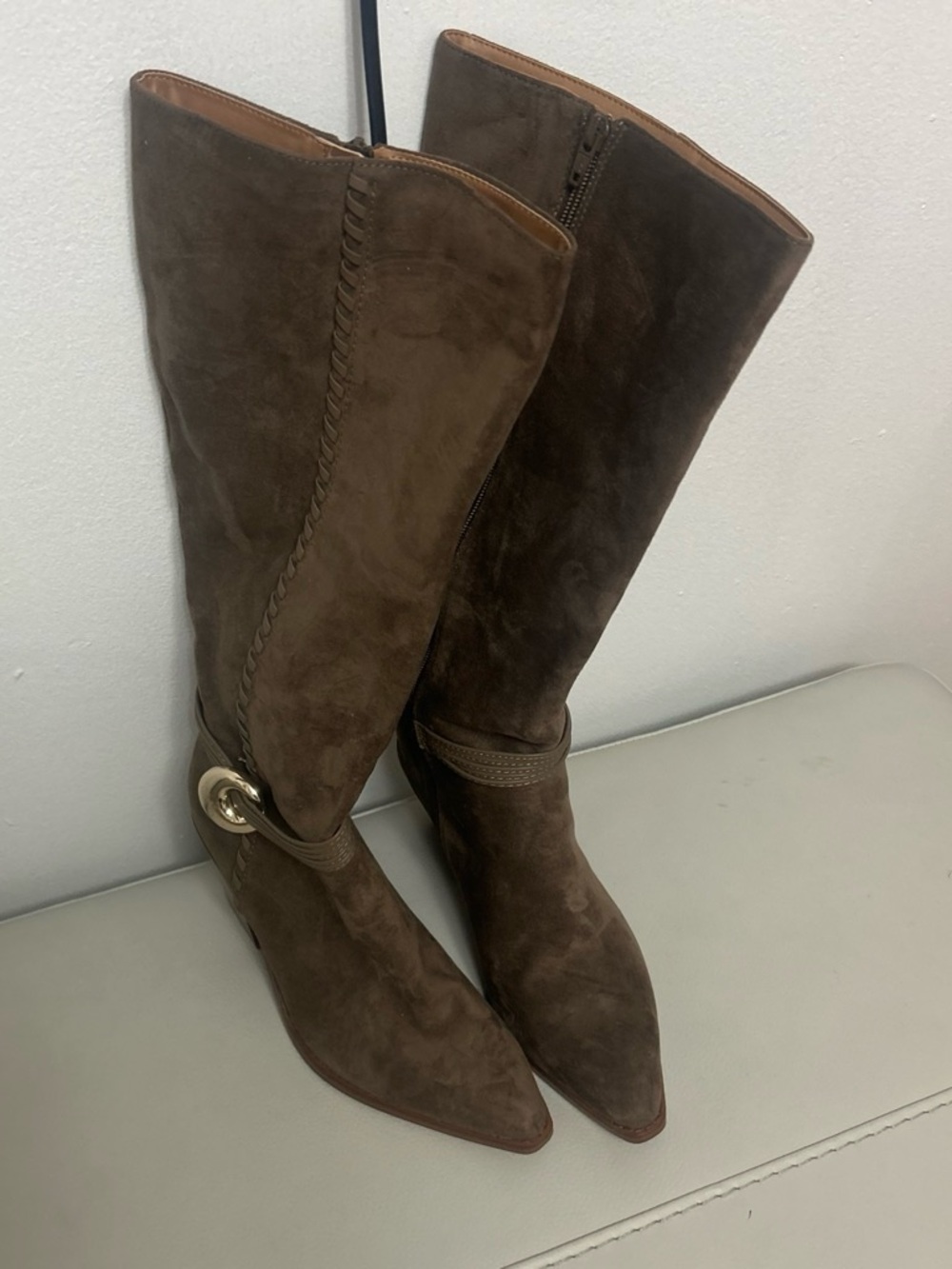Universal Thread Brown Suede Over-the-Knee Boots with Gold Accent